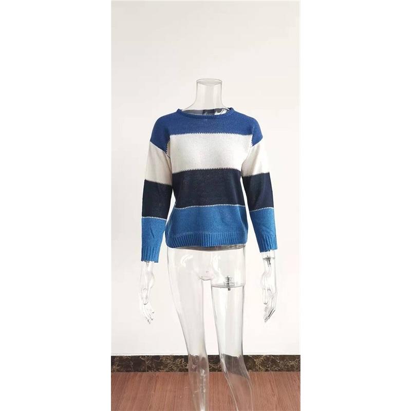 Women's Autumn And Winter Long Sleeved Striped Fur Round Neck Knitted Pullover Top Sweater