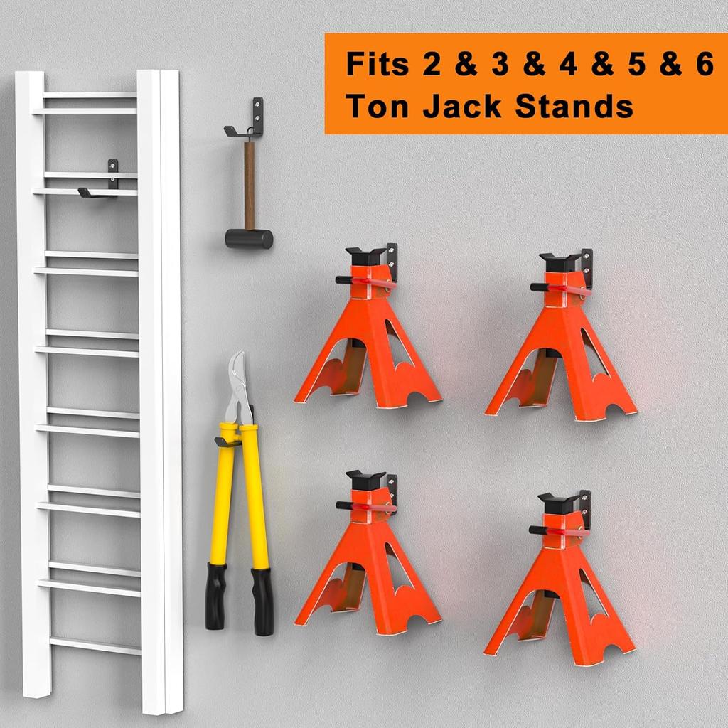 Jack Stand Wall Mount Organizer, Car Jack Stands Wall Hooks For Hanging, Universal Upgrade Designed Garage Hook, Heavy Duty Hooks Fits 2 & 3 & 4 & 5