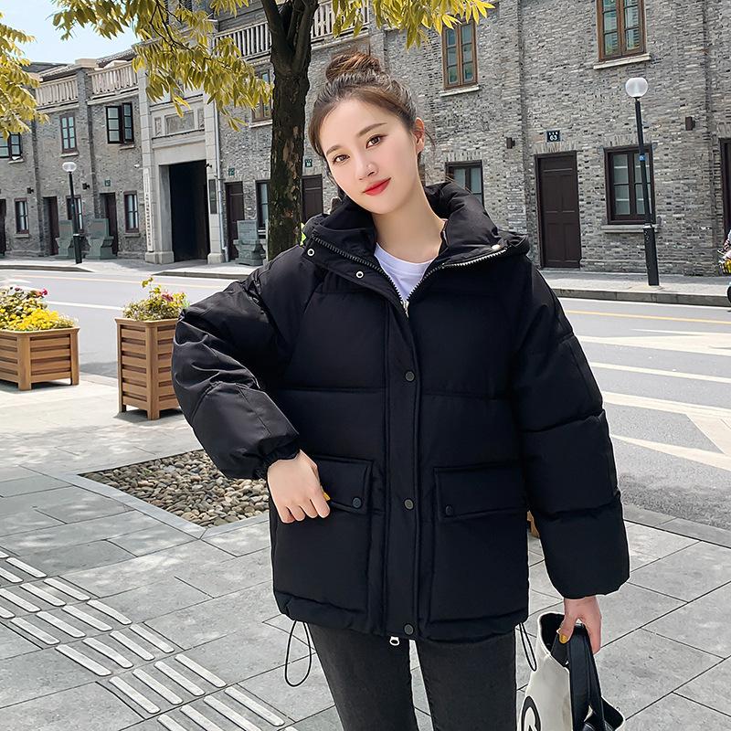 

Женщины в хлопчатобумажной одежде свободные и тонкие, теплые, рукава короткие, ленивые, пуховая хлопчатобумажная одежда - зимняя. L чёрный