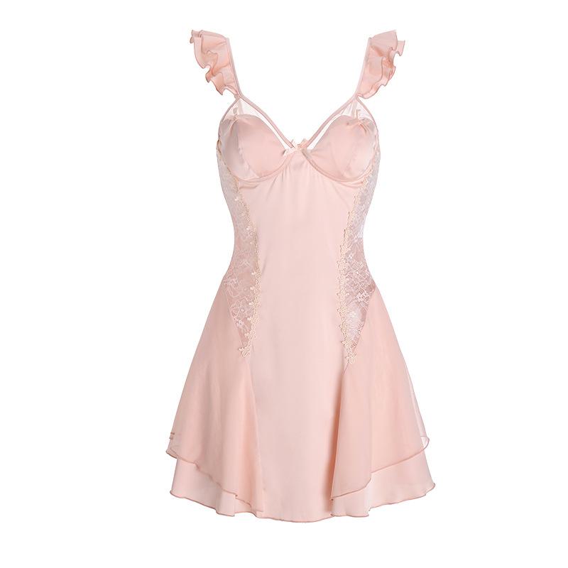 Women's Silky Satin Lace Deep V Padded Sleep Dress with Robe Lounge Set