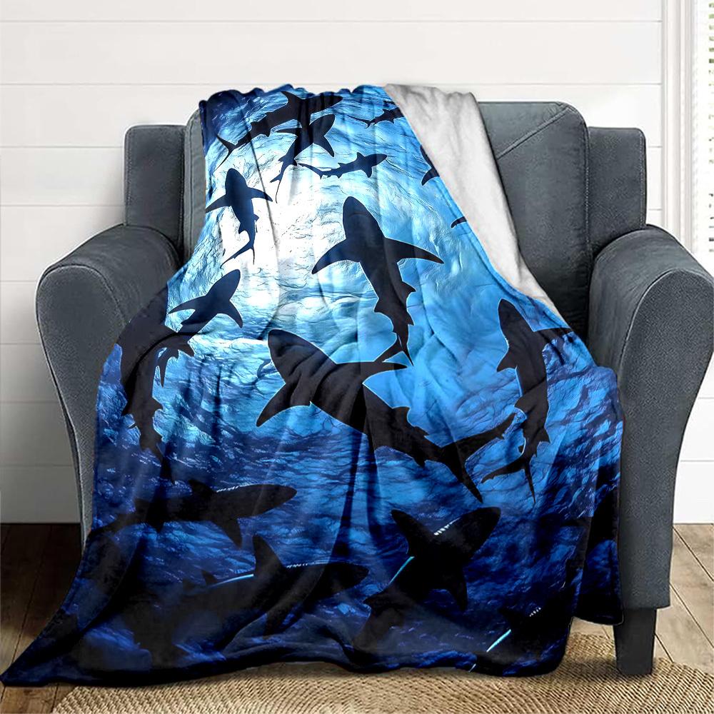 1pc Shark Blanket, Lightweight Flannel Throw Blanket For Sofa, Bed, Travel, Camping, Living Room, Office, Couch, Chair, And Bed
