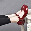 Soft leather Velcro single shoes 2025 autumn new patent leather glossy Mary Jane shoes round head flat bottom soft sole small leather shoes