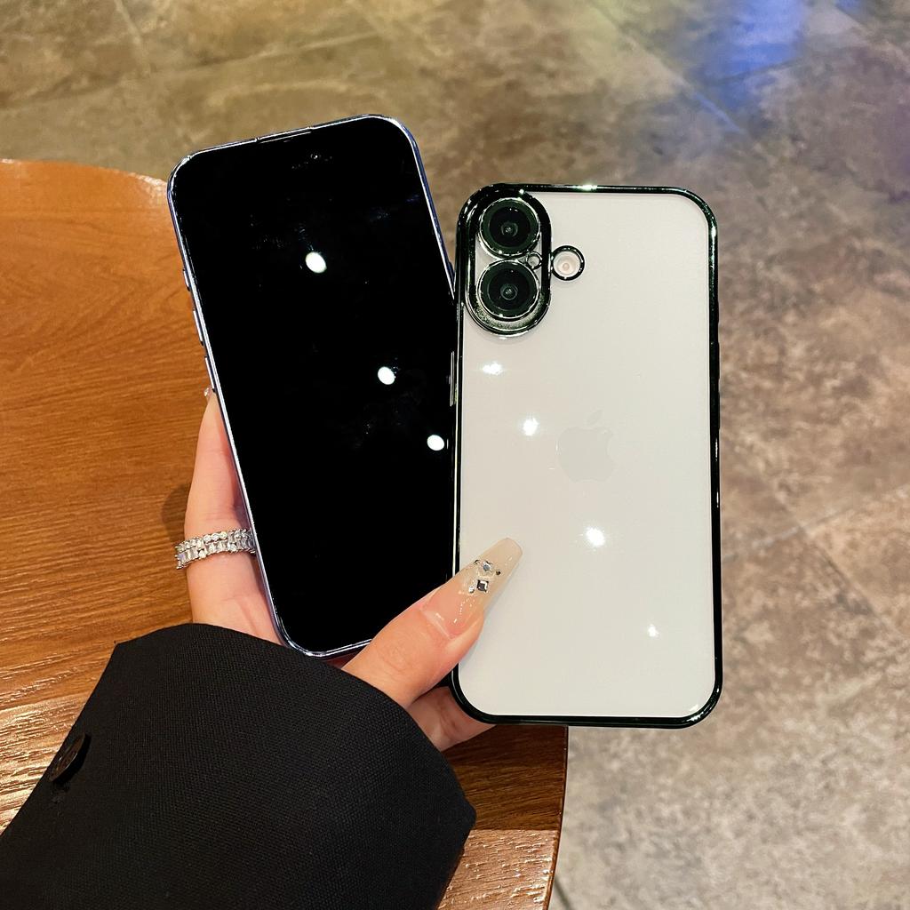 Full Lens Protection Case for iPhone 16 15 14 13 12 11 Pro Max Case Luxury Plating Transparent Silicone Soft Cover for 16 ProMax