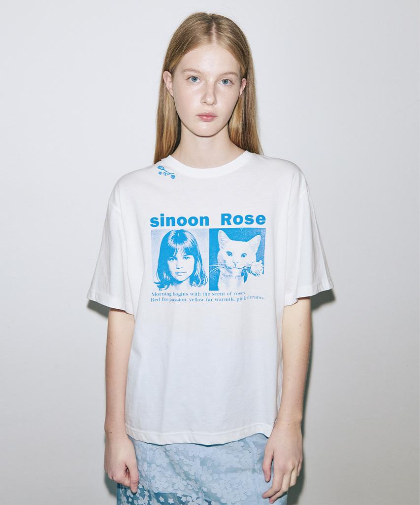 SINOON 90`S Girl & Cat T-Shirt (Ivory)