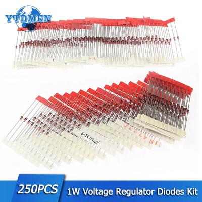 250PCS 1W Zener Diode 3V-33V 1N47 Series Voltage Regulator Diodes Kit 3V 3V3 3V6 3V9 4V3 4V7 5V1 5V6 6V2 6V8 7V5 10V 20V 33V