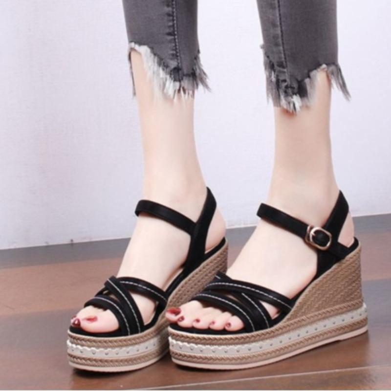 Luxury Women's Wedges Heeled Sandals 2025 Summer New Thick Soled High Heel Sandals Fashion Roman Shoes for Women Sandalias Mujer