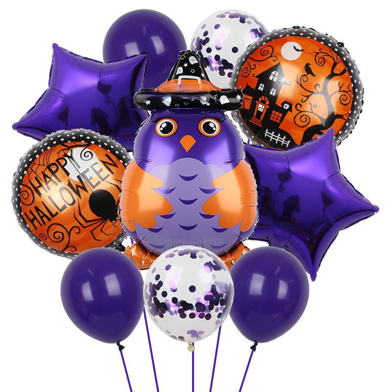 Halloween Pumpkin Cat Skull Ghost Aluminum Film Alien Latex Balloon Set Family Holiday Arrangement Gift