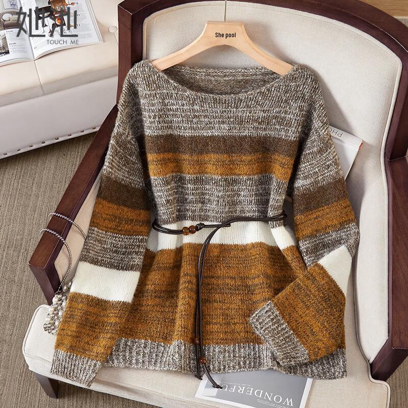 

Women s Color-Block Striped Wool Blend Knit Sweater One Size