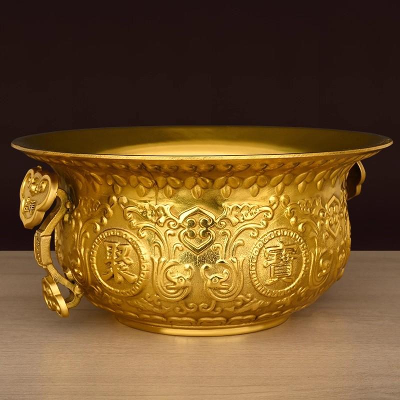 Phoenix Design Brass Treasure Bowl, Money Bank Coin Box for Wealth Luck, Ruyi Ears Feng Shui Home Office Decor, Abundance Gift