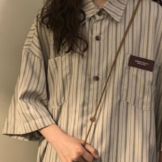 

Винтажная свободная женская рубашка в полоску с коротким рукавом XXL