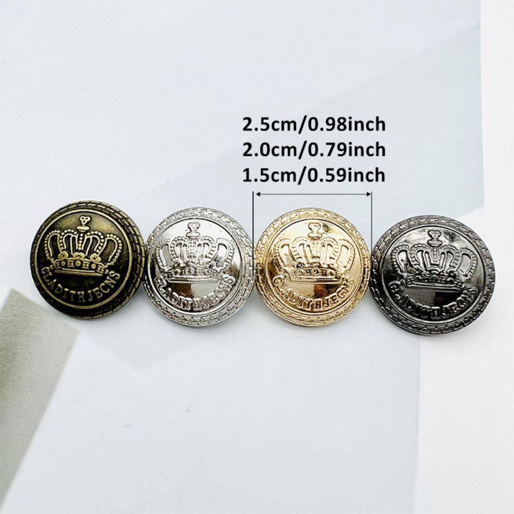 Set of 10 Crown Shaped Fashionable Vintage Metal Buttons for Sewing Supplies, Suitable for British Style Suits and Jacket Trims