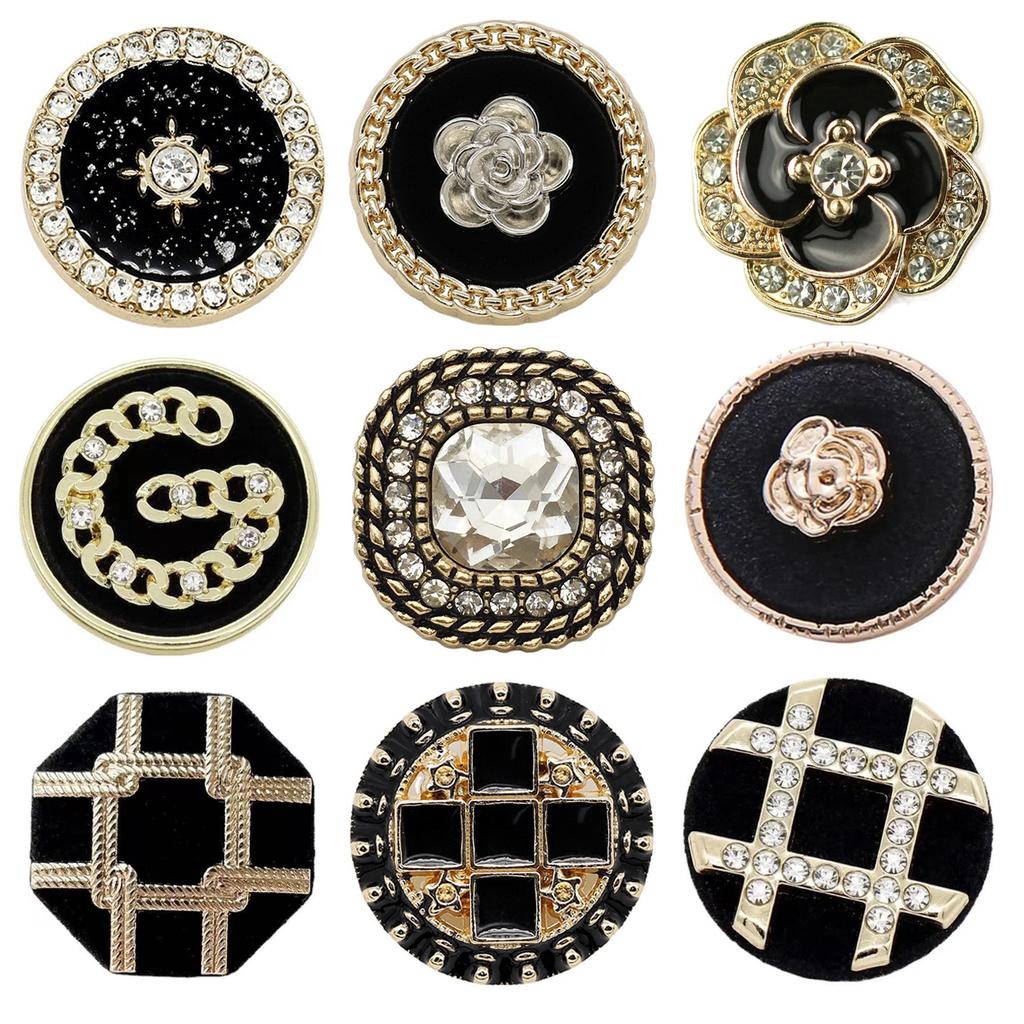 6Pcs Luxurious Design Inlaid With Rhinestones Metal  Button For Clothing Coat Skirt Clothing Accessory High Qulity Glod Black