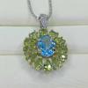 Sace Gems Anhänger für Damen, 925er Sterlingsilber, natürlicher Schweizer Blautopas und Peridot, Halskette, edler Schmuck, Geschenke