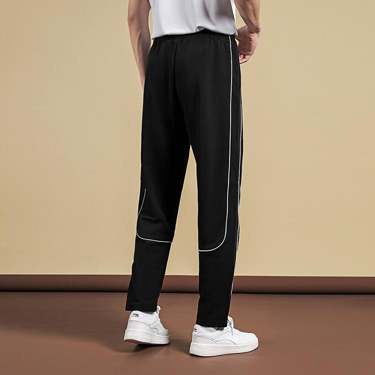 Li Ning Table Tennis Series Brand Logo Side Stripe Straight Leg Drawstring Comfortable Skin-Friendly Sweatpants Unisex pants Black AKLUD91-1