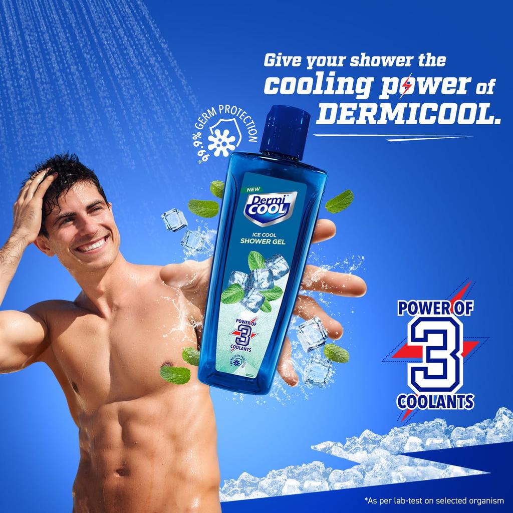 DermiCool Shower Gel 250ml Pack of 1 With Triple Cooling Action And Germ Protection For Summer Relief