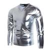 Erkek T-shirt Parlak Görünüm Düz Renk Uzun Kollu Üst V Yaka Slim Fit T-shirt Gece Kulübü Parti Performansı Kostümleri