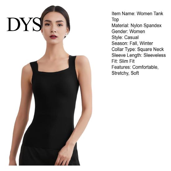 Women Thermal Undergarment Tank Top with Built-in Bra, Slim Fit Square Neck Sleeveless Top, Seamless Padded for Fall Winter Casual
