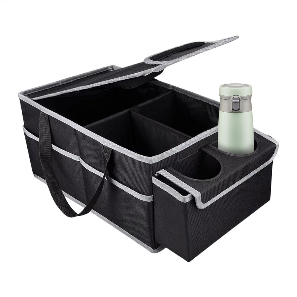 Trunk Organizer For Car Car Trunk Storage Organizer With Multiple Compartments Cup Holder Foldable For Travel Interior Bed Road