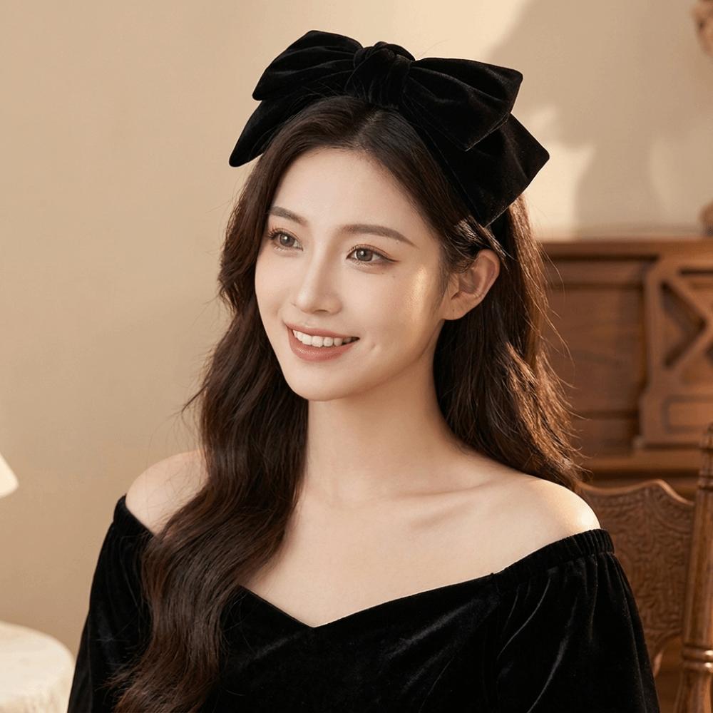 Solid Color Hairband Wide Brim Hair Hoop Fashionable Velvet Bow Headband Women