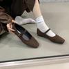 Flat Bottom Square Head One Word Mary Jane Single Shoes Women's Shoes 2025 New Spring and Autumn Versatile Retro Soft-soled Grandma Shoes