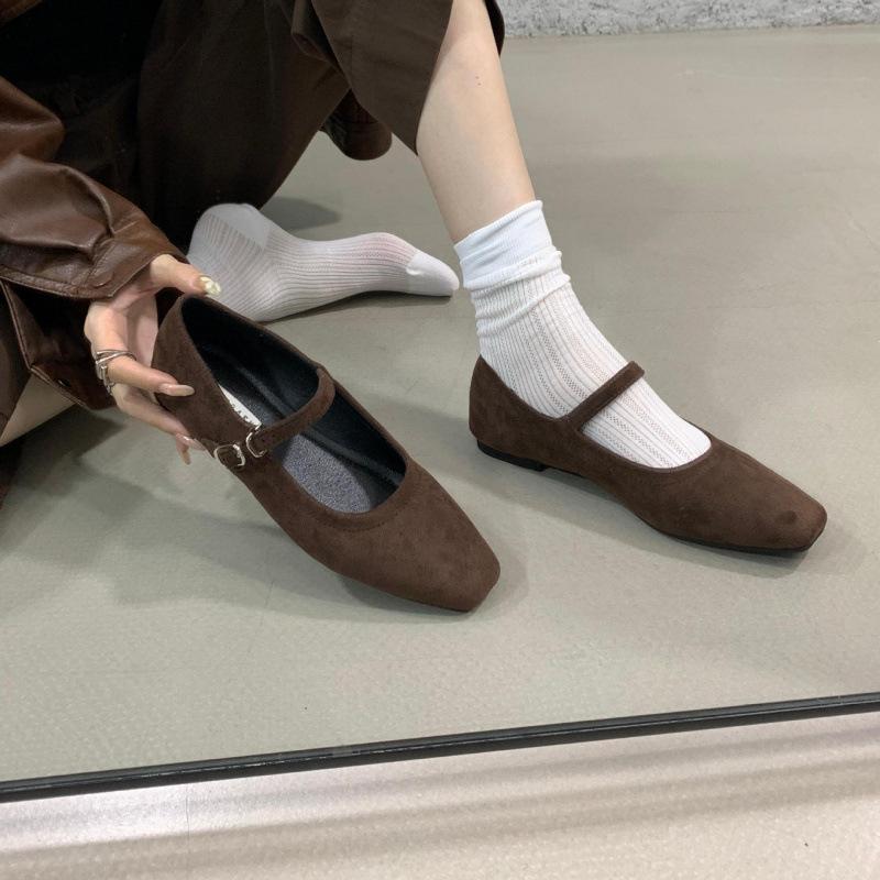 Flat Bottom Square Head One Word Mary Jane Single Shoes Women's Shoes 2025 New Spring and Autumn Versatile Retro Soft-soled Grandma Shoes