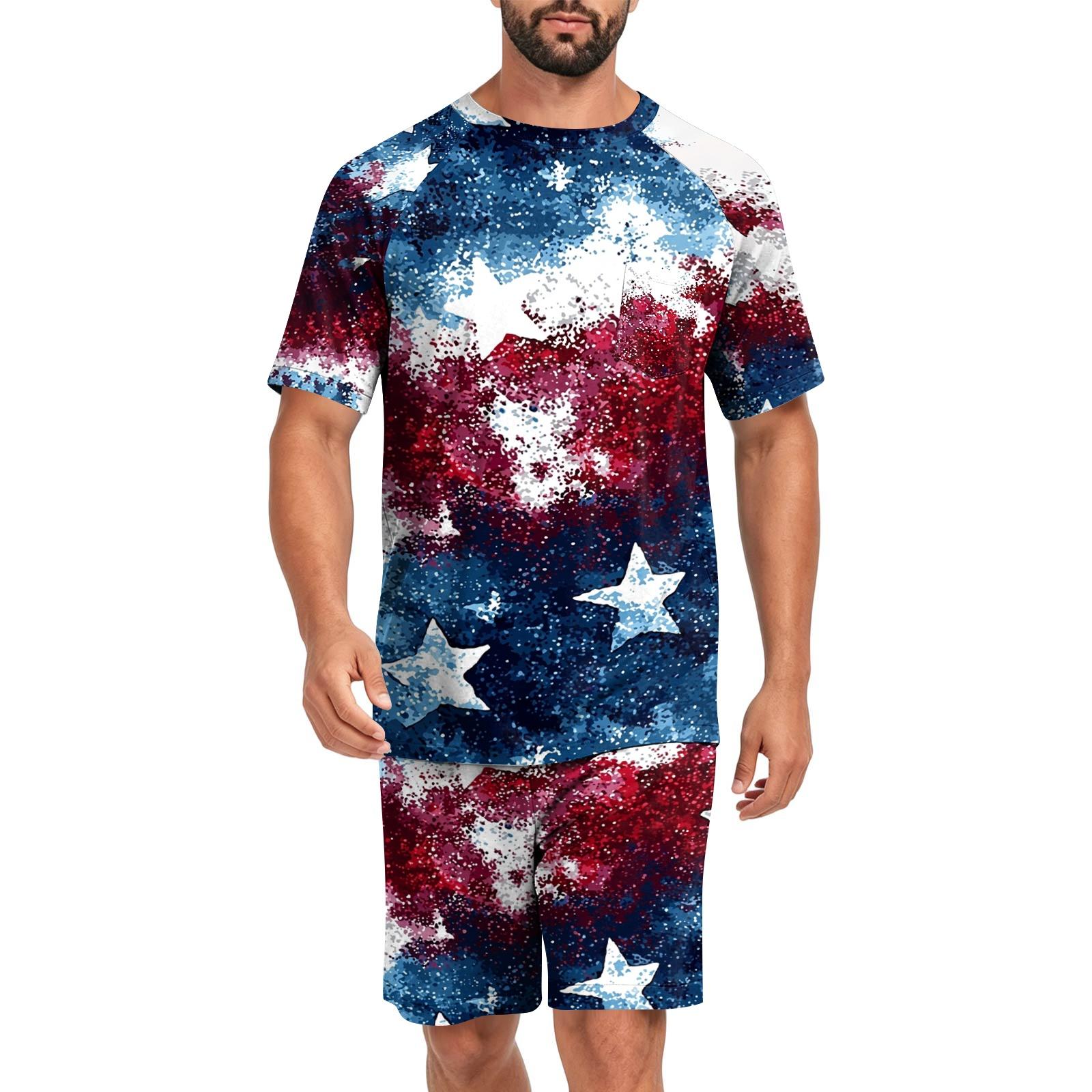 

Men s Short Sleeve Sleepwear Set American Flag Print Lightweight Comfortable Soft Fabric Lounge Pajama Set with Pockets XL