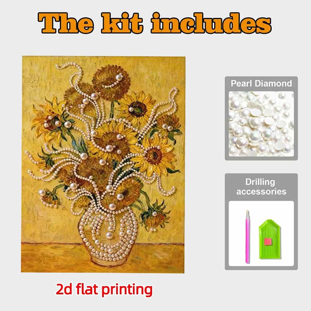 Pearl Sunflowers in The Vase DIY Diamond Art Kits 15.7x19.6inch Gem Art Diamond Painting Kits Without Frame for Adults Gift Idea Home Wall Decor