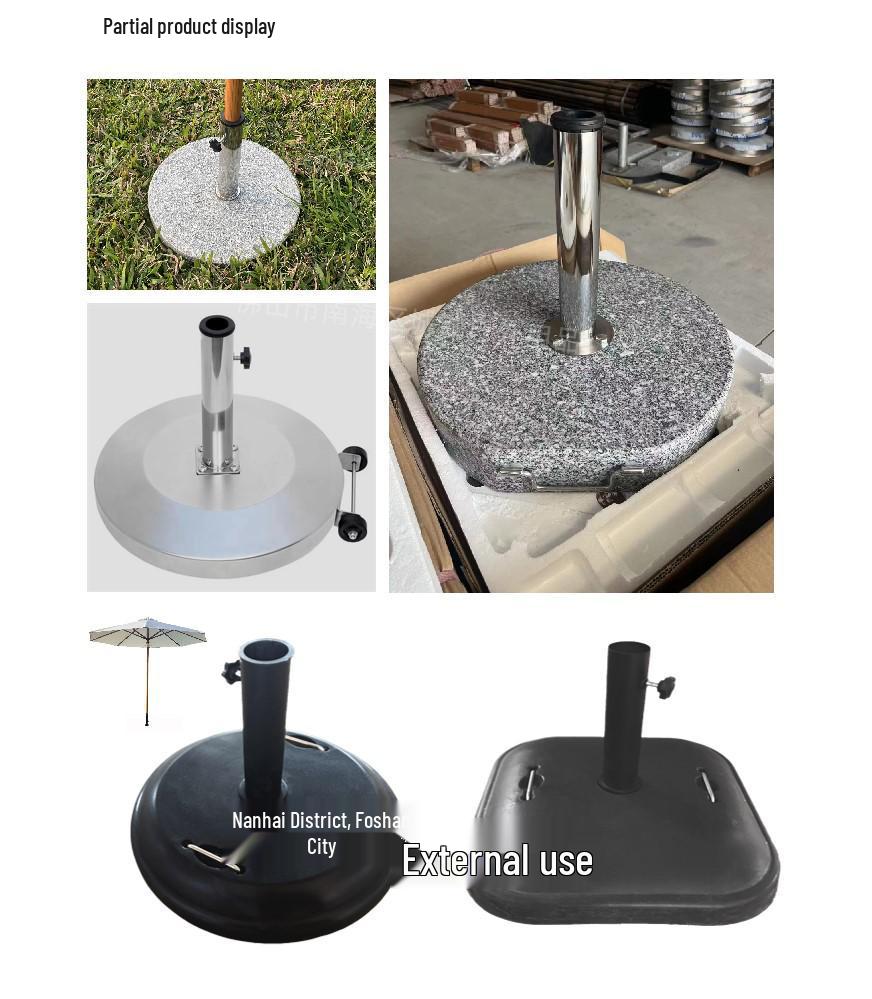 Outdoor Umbrella Base: Sunshade Ground Insert, Marble Fixer, Carbon Steel & Stainless Steel Tube