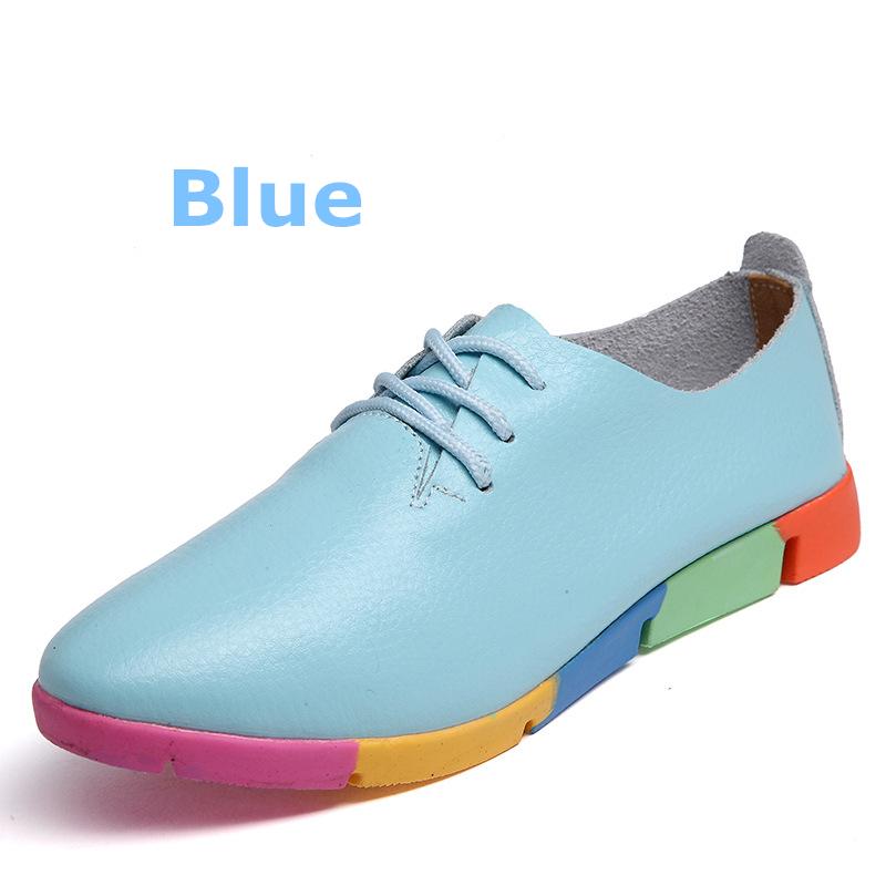Women Mother Female Ladies Shoes Flats Loafer Cow Genuine Leather Soft Pigskin Casual Lace Up Footwear 35-44 C067