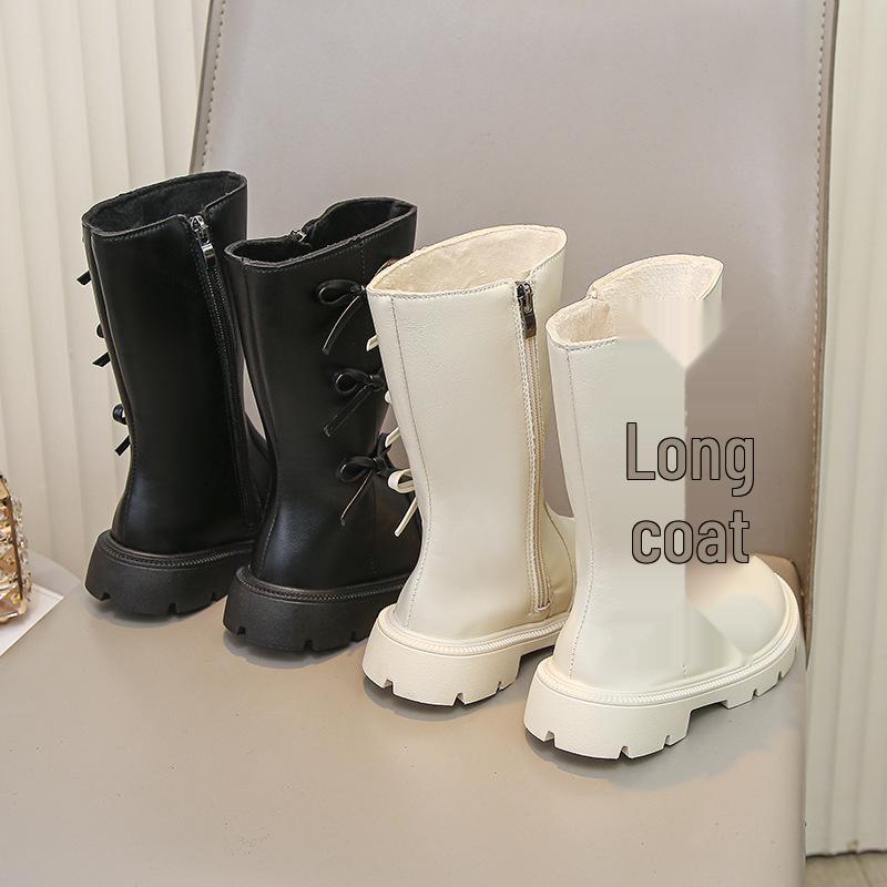 2025 Autumn/Winter Girls' High Leather Boots - Stylish Bow Princess Martin Style