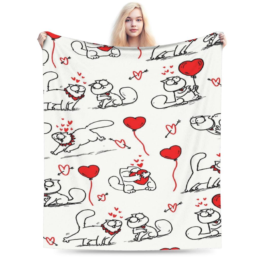Comfortable Simons Cartoon Cat Cats Blanket Stuff Bed Decorative Throw Blanket Soft Flannel for Bedroom
