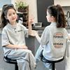 Korean Style Girls' Cartoon Stand-up Collar Short-Sleeve Polo T-shirt - 2026 Summer Trend for Kids in Pure Cotton