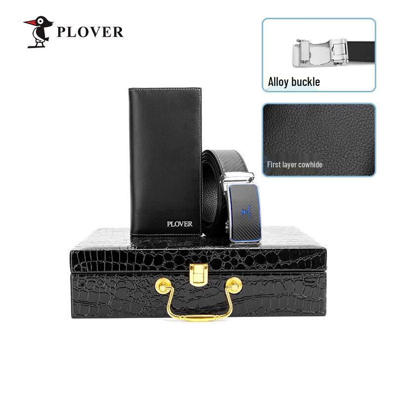 PLOVER Men s Top-Grain Leather Wallet & Belt Gift Set