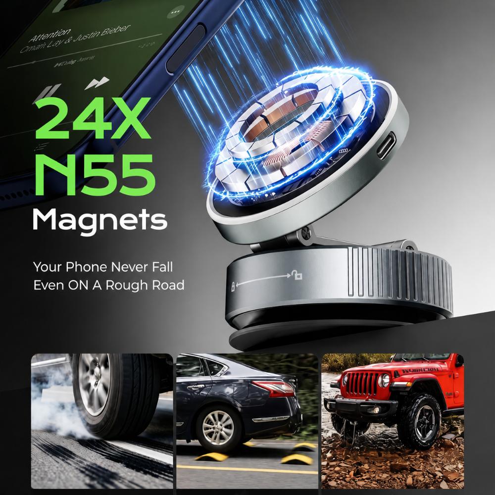 15W MagSafe Car Charger Wireless Fast Charging Magnetic Car Mount 360° Adjustable Holder for iPhone & Android
