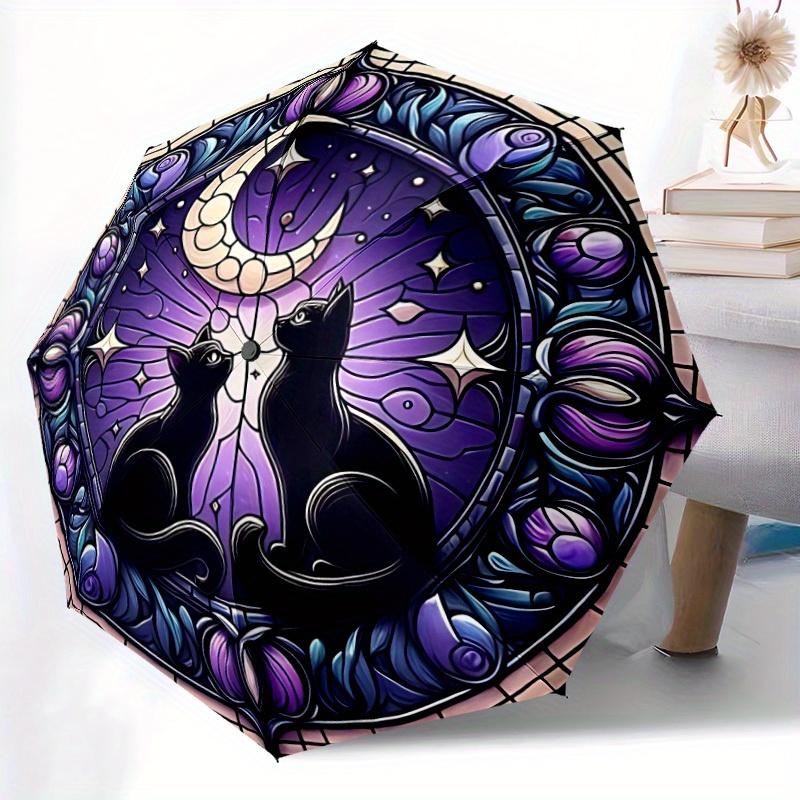 1pc Stained Glass Cats Automatic Umbrella - 8-Rib Foldable Design, Outdoor Adventures, and Family Celebrations yy250829097