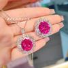 Luxury Red Corundum Pendant Women Jewelry Set with Rose Diamond Ring Earrings High Carbon Diamond Gemstone