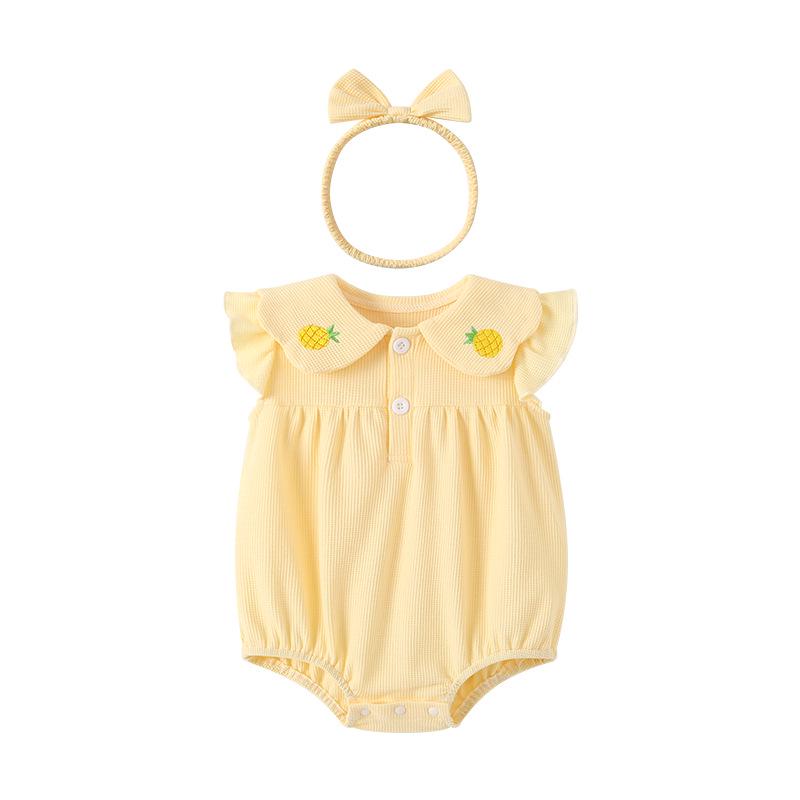 Ромпер для девочки  Клубничная принцесса  - Летний муслин, 100 дней, Застежка-кнопки на шагу, Милый тонкий стиль 90 cm