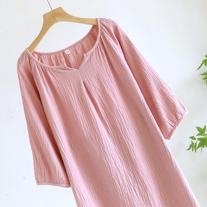 Solid Color Women's Summer Round Neck Cotton Nightgown Plus Size Loose Home Night Wear Dresses for Women Sleepwear