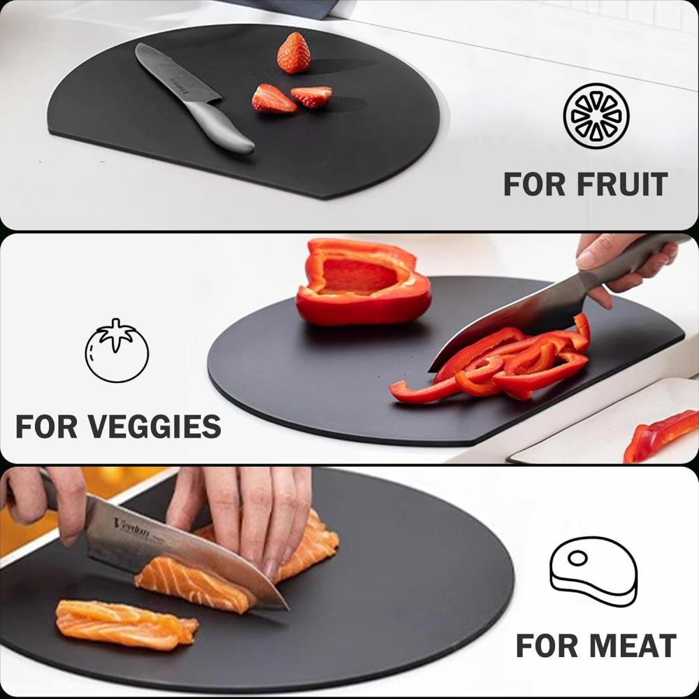 Thick Silicone Kitchen Cutting Board Pad, TPU Double-sided Flexible Cutting Board, Anti-slip Rubber Semi-circular Cutting Board