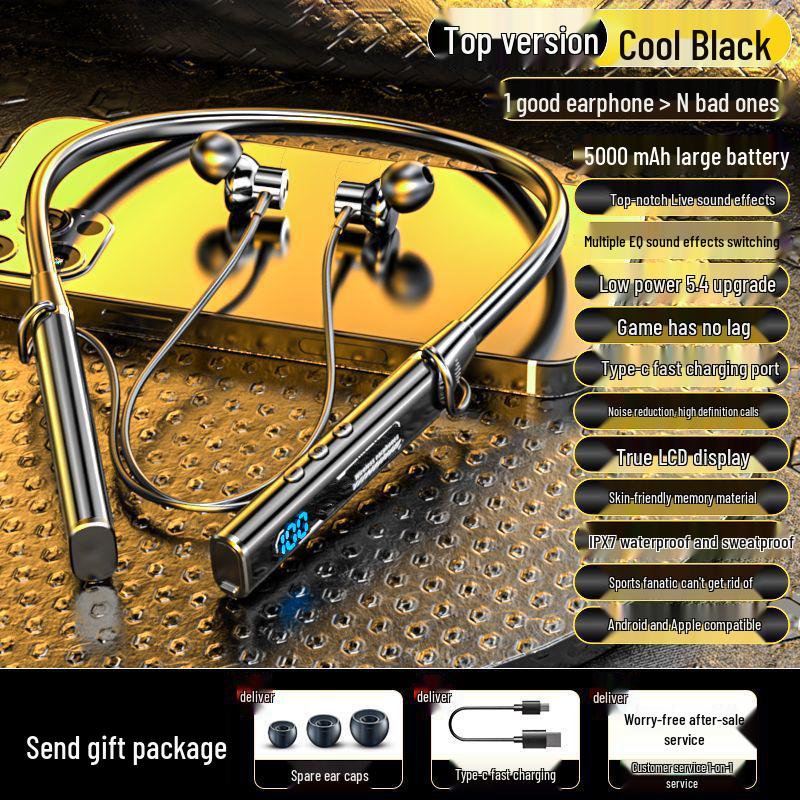 2025 Neckband Bluetooth Earbuds: Long Battery, Noise-Cancelling, Waterproof, Bass-Boosted for Running & E-sports