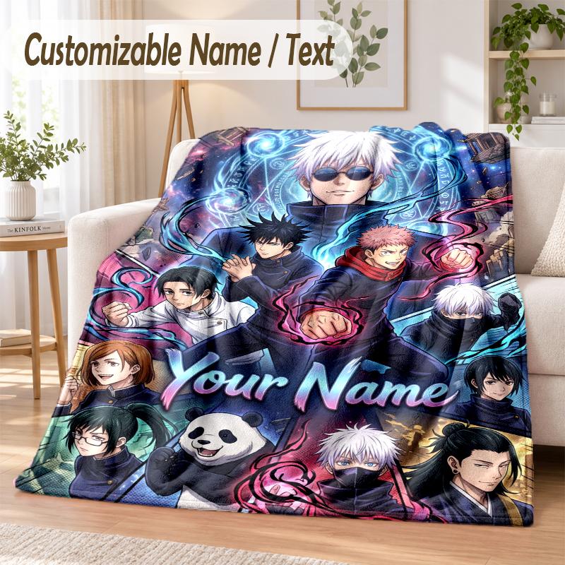 Jujutsu Kaisen Custom Name Flannel Throw Blanket Soft Warm for Sofa Bed Indoor Home Use
