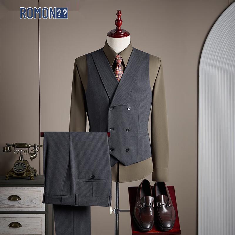ROMON Men's Italian Lapel Double-Breasted Suit Vest