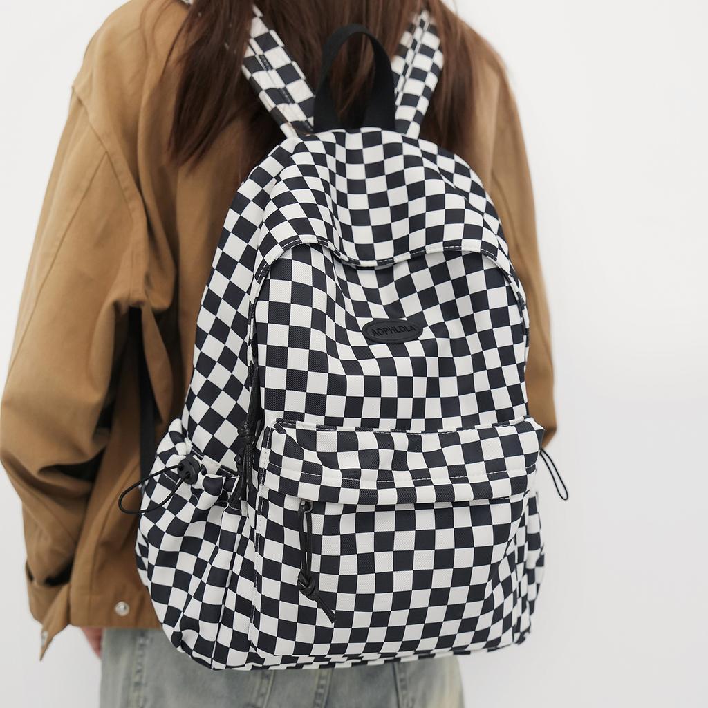 Korean Girl's Backpack for High School Students Attending Classes, Large Capacity Travel Backpack, Checkerboard Fashion