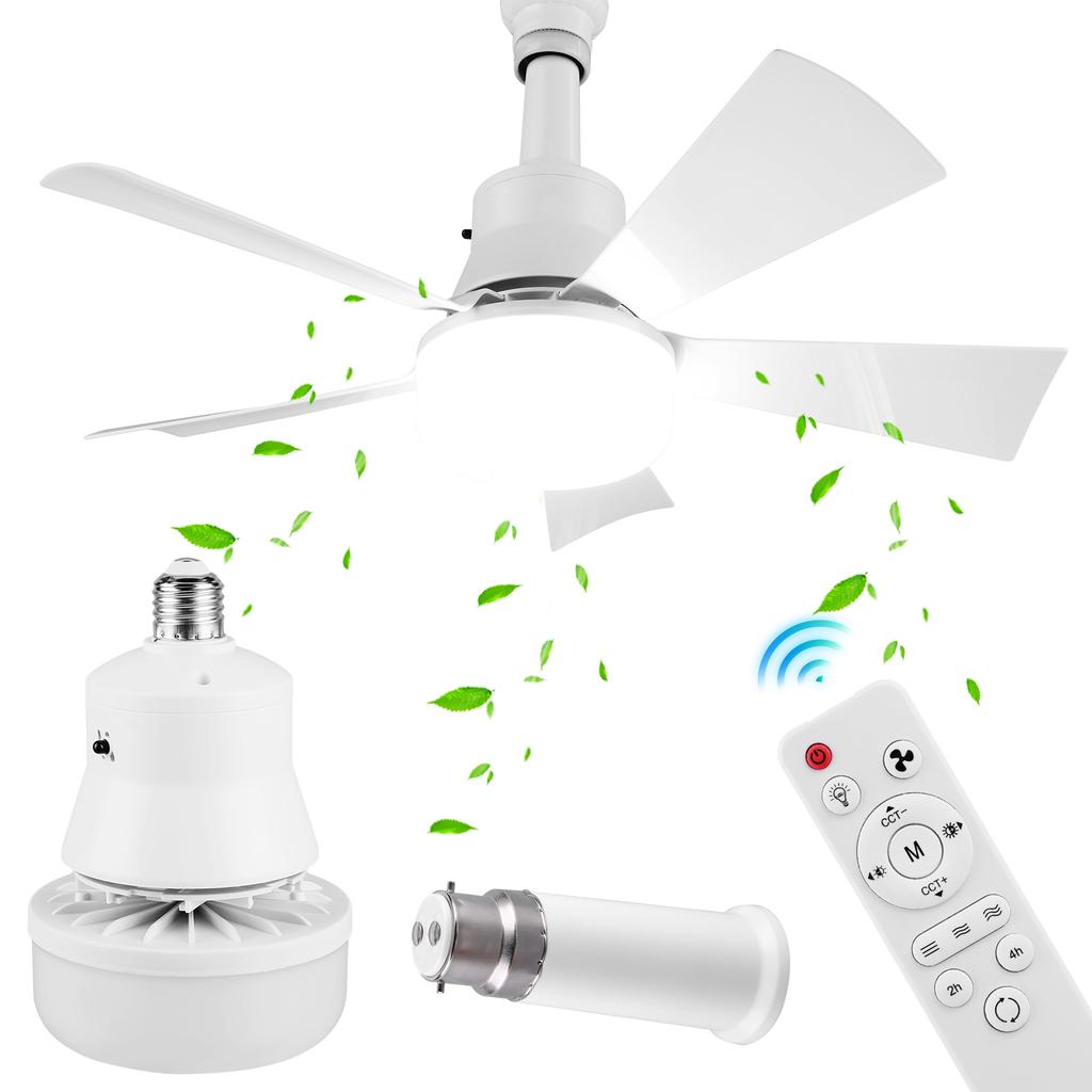 Socket Fan Light with Remote Ceiling Fan with Light Adjustable Wind Speed Socket Ceiling Fan Light Bulb Fan for Home Office