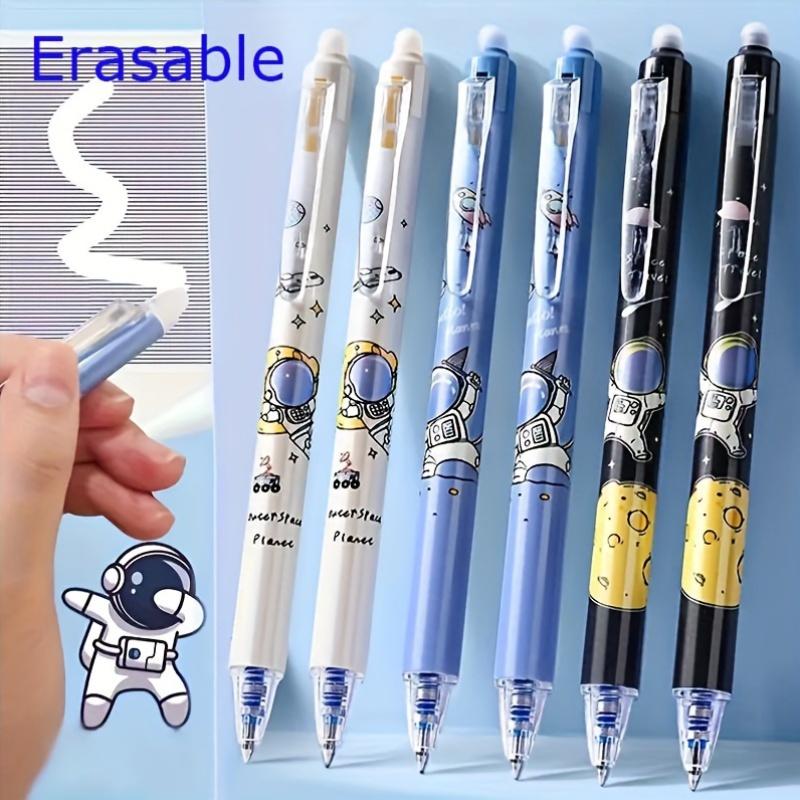 A Pack of 6 Erasable Pens, Press-Type Gel Pens In Astronaut Blue And Black, 0.5mm Friction Pens, for School Office Supplies, Back-To-School Gifts