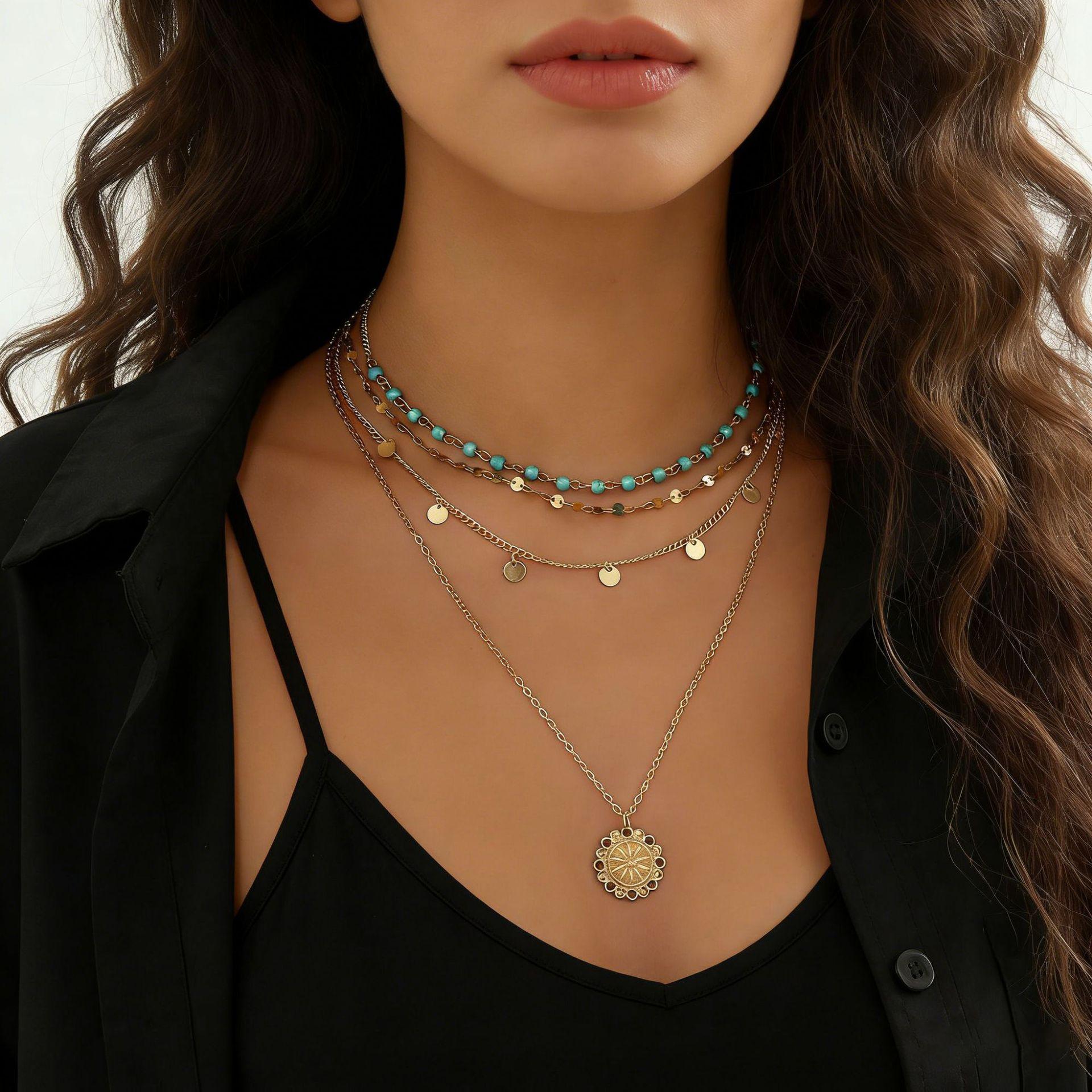 Multi-Layer Small Disc Pendant Necklace Fashionable Design Collarbone Chain For Women 42