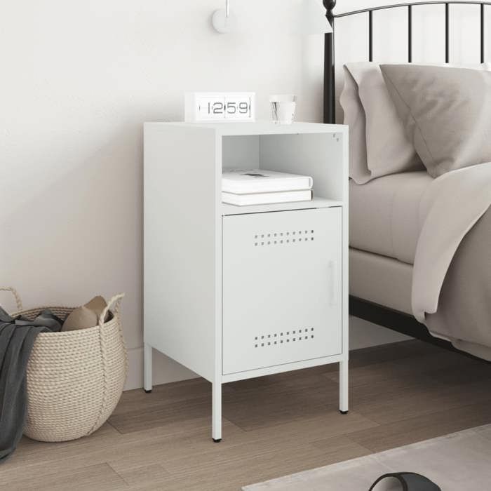 VidaXL Table de Chevet, Armoire de Lit avec Porte, Table de Nuit avec Compartiment, Armoire de Nuit Chambre à Coucher, Blanc 843076