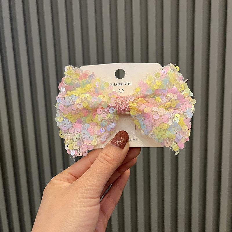 Korean Princess Style Bow Hair Clip with Colorful Sequins for Girls