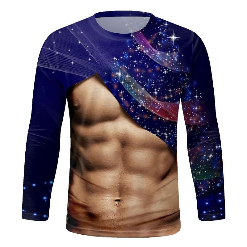 Spring Autumn Men's Fashion 3D Printed Simple Long Sleeve T-shirt Starting from One Piece