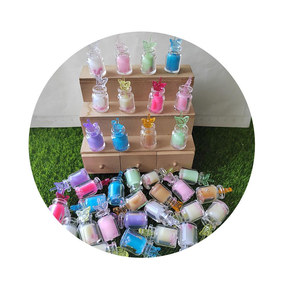 100Pcs Luminous Mini Resin Juice Straw Cup Drinks Miniature Ornament Tiny Bottles for DIY Garden Doll House Children Toys